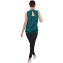 Teal Ikat Pattern Mock Neck Chiffon Sleeveless Top View2