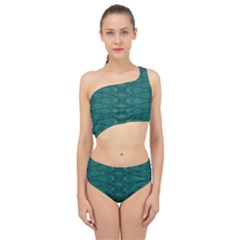 Teal Ikat Pattern Spliced Up Two Piece Swimsuit by SpinnyChairDesigns