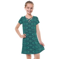 Teal Ikat Pattern Kids  Cross Web Dress by SpinnyChairDesigns