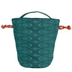 Teal Ikat Pattern Drawstring Bucket Bag by SpinnyChairDesigns