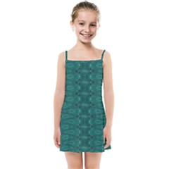 Teal Ikat Pattern Kids  Summer Sun Dress by SpinnyChairDesigns