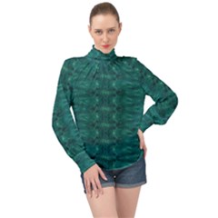 Teal Ikat Pattern High Neck Long Sleeve Chiffon Top by SpinnyChairDesigns