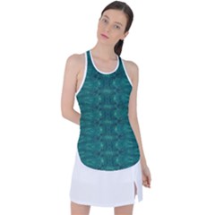 Teal Ikat Pattern Racer Back Mesh Tank Top by SpinnyChairDesigns