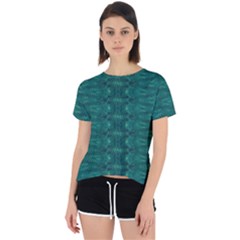 Teal Ikat Pattern Open Back Sport Tee by SpinnyChairDesigns