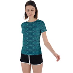 Teal Ikat Pattern Back Circle Cutout Sports Tee by SpinnyChairDesigns