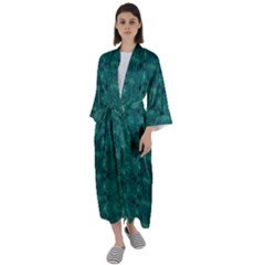 Teal Ikat Pattern Maxi Satin Kimono