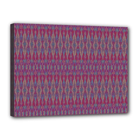 Red Blue Ikat Pattern Canvas 16  X 12  (stretched) by SpinnyChairDesigns