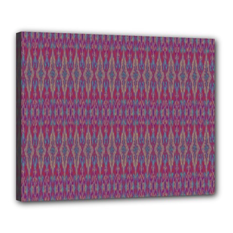 Red Blue Ikat Pattern Canvas 20  X 16  (stretched) by SpinnyChairDesigns