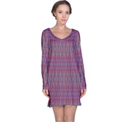 Red Blue Ikat Pattern Long Sleeve Nightdress by SpinnyChairDesigns