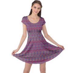 Red Blue Ikat Pattern Cap Sleeve Dress by SpinnyChairDesigns