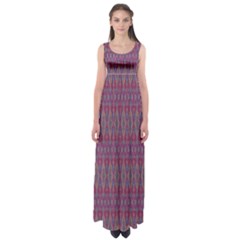 Red Blue Ikat Pattern Empire Waist Maxi Dress by SpinnyChairDesigns