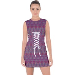 Red Blue Ikat Pattern Lace Up Front Bodycon Dress by SpinnyChairDesigns