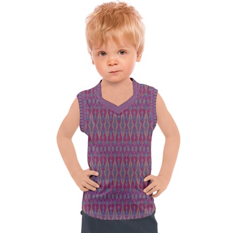 Red Blue Ikat Pattern Kids  Sport Tank Top by SpinnyChairDesigns