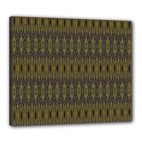 Olive Green And Blue Ikat Pattern Canvas 24  X 20  (stretched) by SpinnyChairDesigns