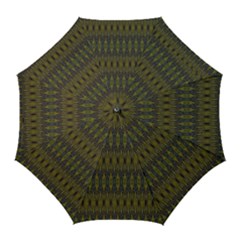 Olive Green And Blue Ikat Pattern Golf Umbrellas by SpinnyChairDesigns