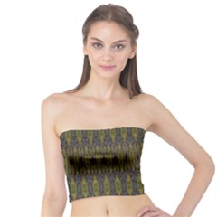 Olive Green And Blue Ikat Pattern Tube Top by SpinnyChairDesigns