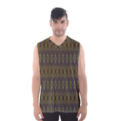 Olive Green And Blue Ikat Pattern Men s Basketball Tank Top by SpinnyChairDesigns