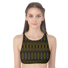 Olive Green And Blue Ikat Pattern Tank Bikini Top by SpinnyChairDesigns