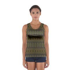 Olive Green And Blue Ikat Pattern Sport Tank Top  by SpinnyChairDesigns