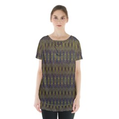 Olive Green And Blue Ikat Pattern Skirt Hem Sports Top by SpinnyChairDesigns