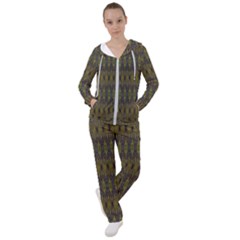 Olive Green And Blue Ikat Pattern Women s Tracksuit by SpinnyChairDesigns