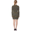 Olive Green and Blue Ikat Pattern V-neck Bodycon Long Sleeve Dress View2