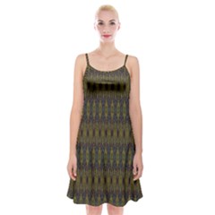 Olive Green And Blue Ikat Pattern Spaghetti Strap Velvet Dress by SpinnyChairDesigns