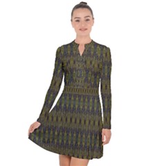 Olive Green And Blue Ikat Pattern Long Sleeve Panel Dress by SpinnyChairDesigns