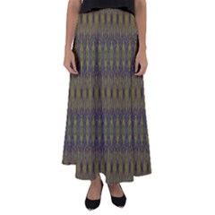 Olive Green And Blue Ikat Pattern Flared Maxi Skirt by SpinnyChairDesigns