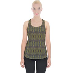 Olive Green And Blue Ikat Pattern Piece Up Tank Top by SpinnyChairDesigns