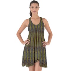 Olive Green And Blue Ikat Pattern Show Some Back Chiffon Dress by SpinnyChairDesigns