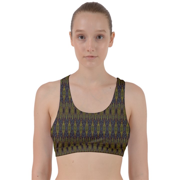 Olive Green and Blue Ikat Pattern Back Weave Sports Bra