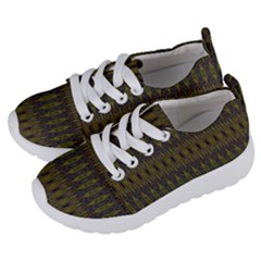 Olive Green And Blue Ikat Pattern Kids  Lightweight Sports Shoes by SpinnyChairDesigns