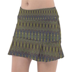 Olive Green And Blue Ikat Pattern Tennis Skorts by SpinnyChairDesigns