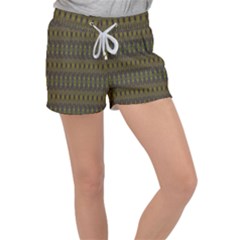 Olive Green And Blue Ikat Pattern Velour Lounge Shorts by SpinnyChairDesigns