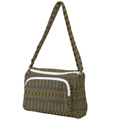 Olive Green And Blue Ikat Pattern Front Pocket Crossbody Bag by SpinnyChairDesigns