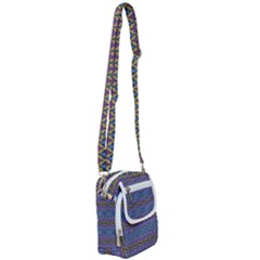 Purple Blue Ikat Stripes Shoulder Strap Belt Bag by SpinnyChairDesigns