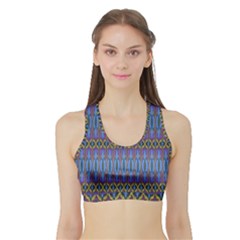 Purple Blue Ikat Stripes Sports Bra With Border by SpinnyChairDesigns