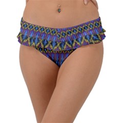 Purple Blue Ikat Stripes Frill Bikini Bottom by SpinnyChairDesigns