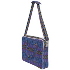 Purple Blue Ikat Stripes Cross Body Office Bag by SpinnyChairDesigns