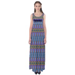 Purple Blue Ikat Stripes Empire Waist Maxi Dress by SpinnyChairDesigns