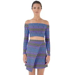 Purple Blue Ikat Stripes Off Shoulder Top With Skirt Set by SpinnyChairDesigns