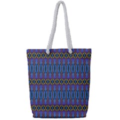 Purple Blue Ikat Stripes Full Print Rope Handle Tote (small) by SpinnyChairDesigns