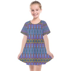 Purple Blue Ikat Stripes Kids  Smock Dress by SpinnyChairDesigns