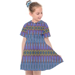 Purple Blue Ikat Stripes Kids  Sailor Dress by SpinnyChairDesigns