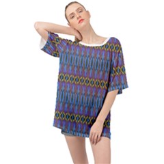 Purple Blue Ikat Stripes Oversized Chiffon Top by SpinnyChairDesigns