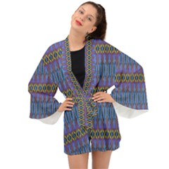 Purple Blue Ikat Stripes Long Sleeve Kimono by SpinnyChairDesigns