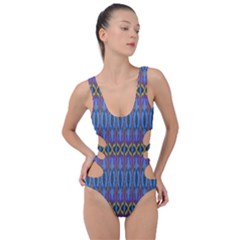 Purple Blue Ikat Stripes Side Cut Out Swimsuit by SpinnyChairDesigns