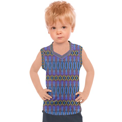 Purple Blue Ikat Stripes Kids  Sport Tank Top by SpinnyChairDesigns