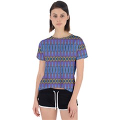 Purple Blue Ikat Stripes Open Back Sport Tee by SpinnyChairDesigns